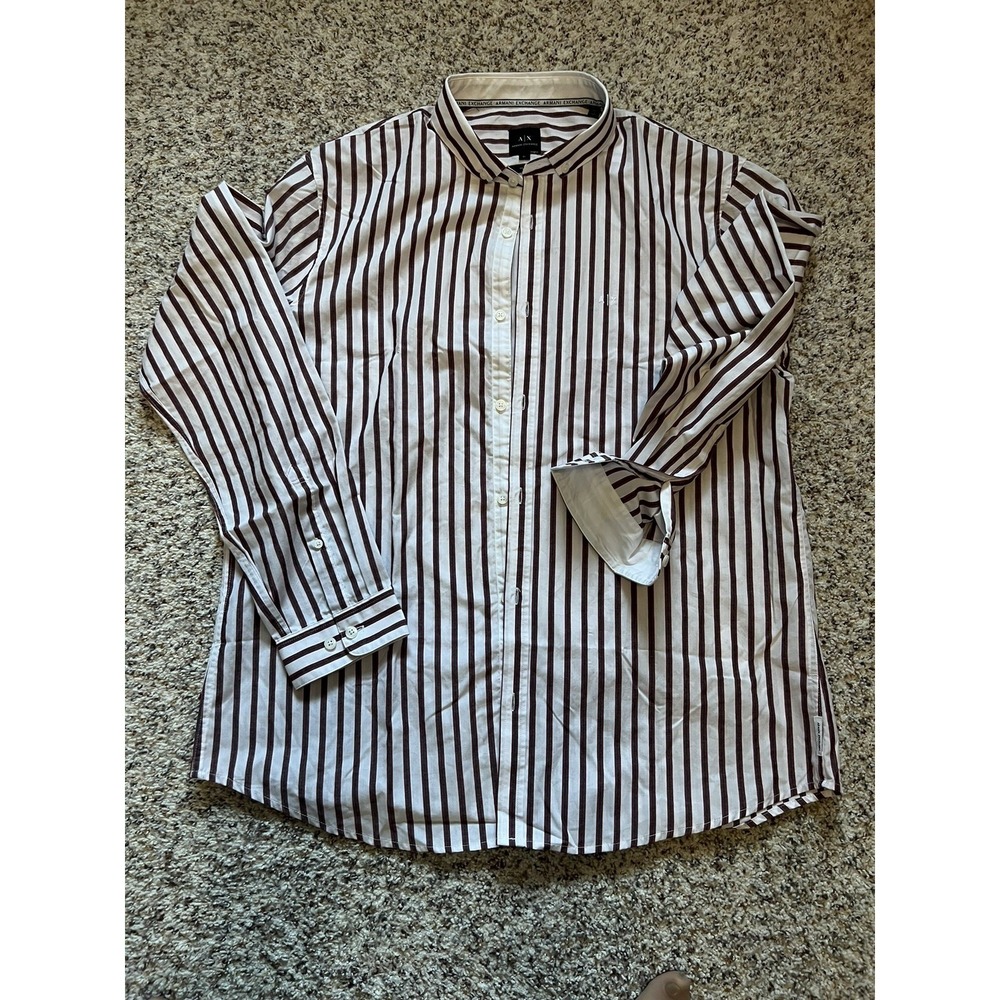 Armani Exchange Stripped White Red GrayRegular Fit XL Shirt Mens NWOT